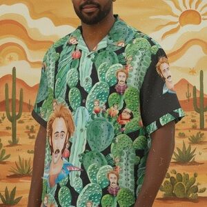 Nicolas Cage Raising Arizona Cactus Acid Trip 80s Nic Button-Up Hawaiian Shirt